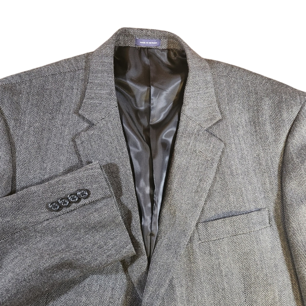 Stafford Merino Wool Sport Coat Men's 46R Gray Herringbone Blazer Suit Jacket